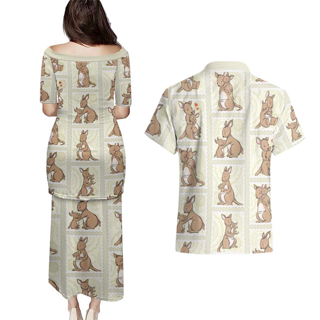 Kangaroo Australia Mother's Day Couples Matching Puletasi and Hawaiian Shirt Mum and Joey Memory Aboriginal Stamp Seamless Style