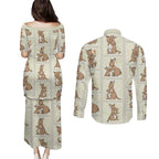 Kangaroo Australia Mother's Day Couples Matching Puletasi and Long Sleeve Button Shirt Mum and Joey Memory Aboriginal Stamp Seamless Style