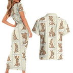Kangaroo Australia Mother's Day Couples Matching Short Sleeve Bodycon Dress and Hawaiian Shirt Mum and Joey Memory Aboriginal Stamp Seamless Style