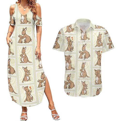 Kangaroo Australia Mother's Day Couples Matching Summer Maxi Dress and Hawaiian Shirt Mum and Joey Memory Aboriginal Stamp Seamless Style