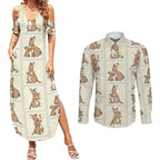 Kangaroo Australia Mother's Day Couples Matching Summer Maxi Dress and Long Sleeve Button Shirt Mum and Joey Memory Aboriginal Stamp Seamless Style