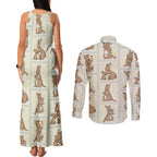 Kangaroo Australia Mother's Day Couples Matching Tank Maxi Dress and Long Sleeve Button Shirt Mum and Joey Memory Aboriginal Stamp Seamless Style