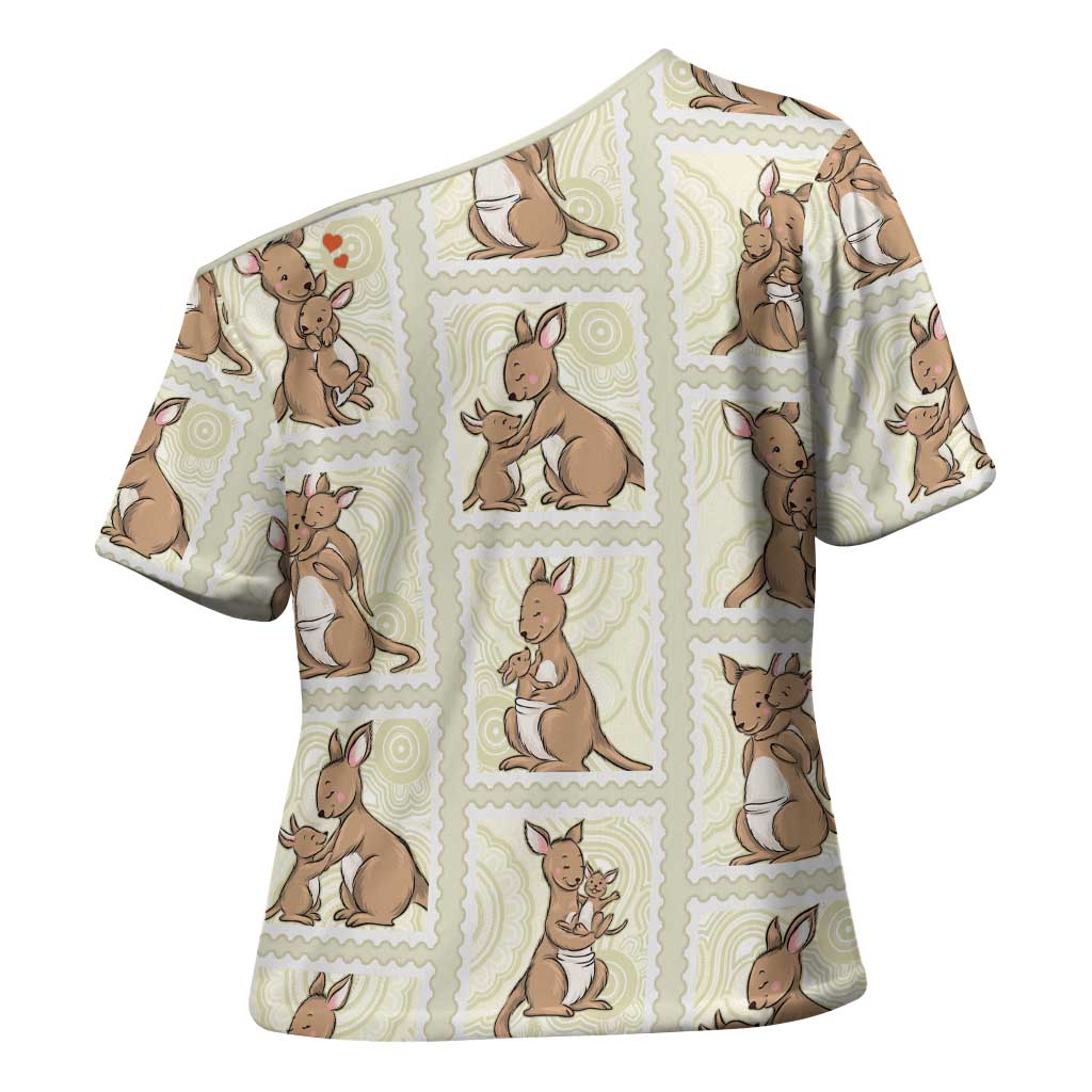 Kangaroo Australia Mother's Day Cross Shoulder Shirt Mum and Joey Memory Aboriginal Stamp Seamless Style