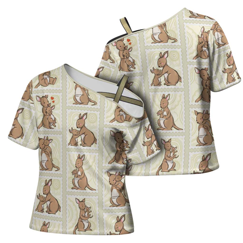 Kangaroo Australia Mother's Day Cross Shoulder Shirt Mum and Joey Memory Aboriginal Stamp Seamless Style