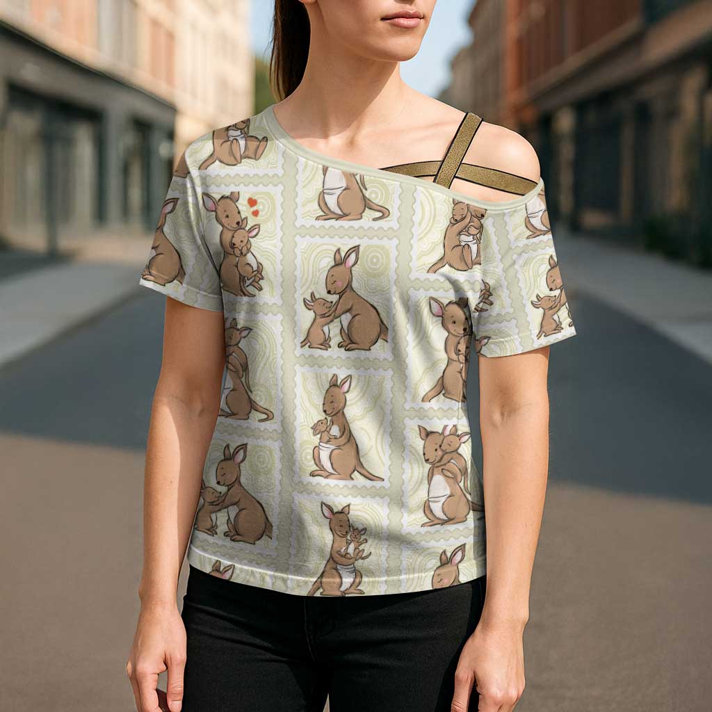 Kangaroo Australia Mother's Day Cross Shoulder Shirt Mum and Joey Memory Aboriginal Stamp Seamless Style