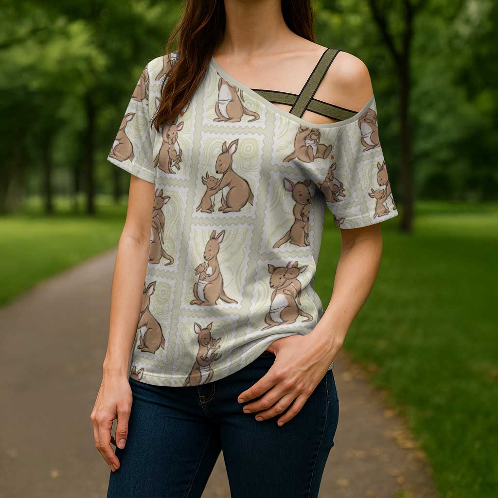 Kangaroo Australia Mother's Day Cross Shoulder Shirt Mum and Joey Memory Aboriginal Stamp Seamless Style