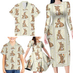 Kangaroo Australia Mother's Day Family Matching Long Sleeve Bodycon Dress and Hawaiian Shirt Mum and Joey Memory Aboriginal Stamp Seamless Style