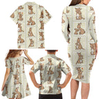 Kangaroo Australia Mother's Day Family Matching Long Sleeve Bodycon Dress and Hawaiian Shirt Mum and Joey Memory Aboriginal Stamp Seamless Style