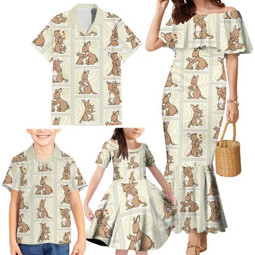 Kangaroo Australia Mother's Day Family Matching Mermaid Dress and Hawaiian Shirt Mum and Joey Memory Aboriginal Stamp Seamless Style