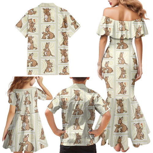 Kangaroo Australia Mother's Day Family Matching Mermaid Dress and Hawaiian Shirt Mum and Joey Memory Aboriginal Stamp Seamless Style