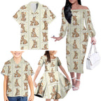 Kangaroo Australia Mother's Day Family Matching Off The Shoulder Long Sleeve Dress and Hawaiian Shirt Mum and Joey Memory Aboriginal Stamp Seamless Style