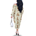Kangaroo Australia Mother's Day Family Matching Off The Shoulder Long Sleeve Dress and Hawaiian Shirt Mum and Joey Memory Aboriginal Stamp Seamless Style