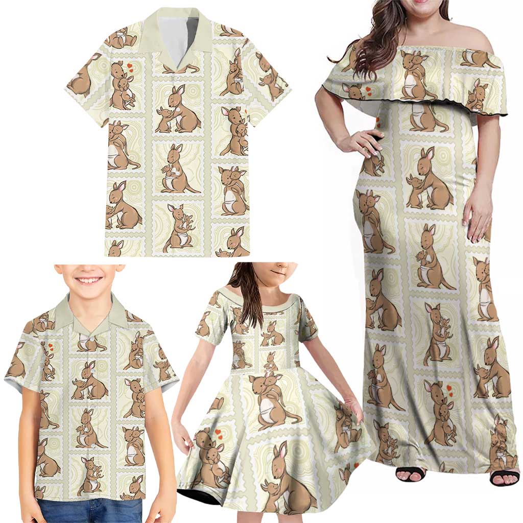 Kangaroo Australia Mother's Day Family Matching Off Shoulder Maxi Dress and Hawaiian Shirt Mum and Joey Memory Aboriginal Stamp Seamless Style