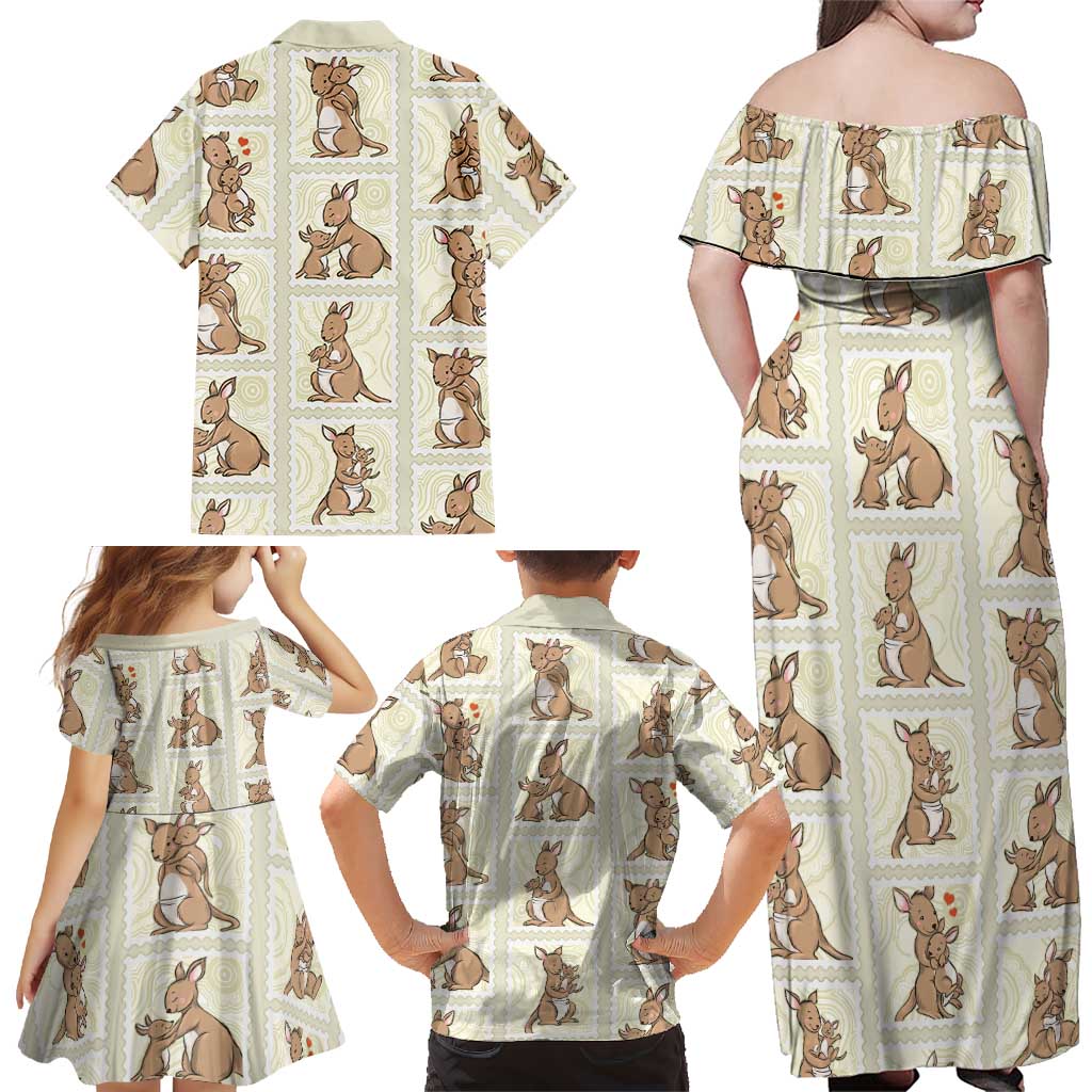 Kangaroo Australia Mother's Day Family Matching Off Shoulder Maxi Dress and Hawaiian Shirt Mum and Joey Memory Aboriginal Stamp Seamless Style