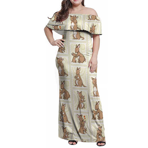 Kangaroo Australia Mother's Day Family Matching Off Shoulder Maxi Dress and Hawaiian Shirt Mum and Joey Memory Aboriginal Stamp Seamless Style