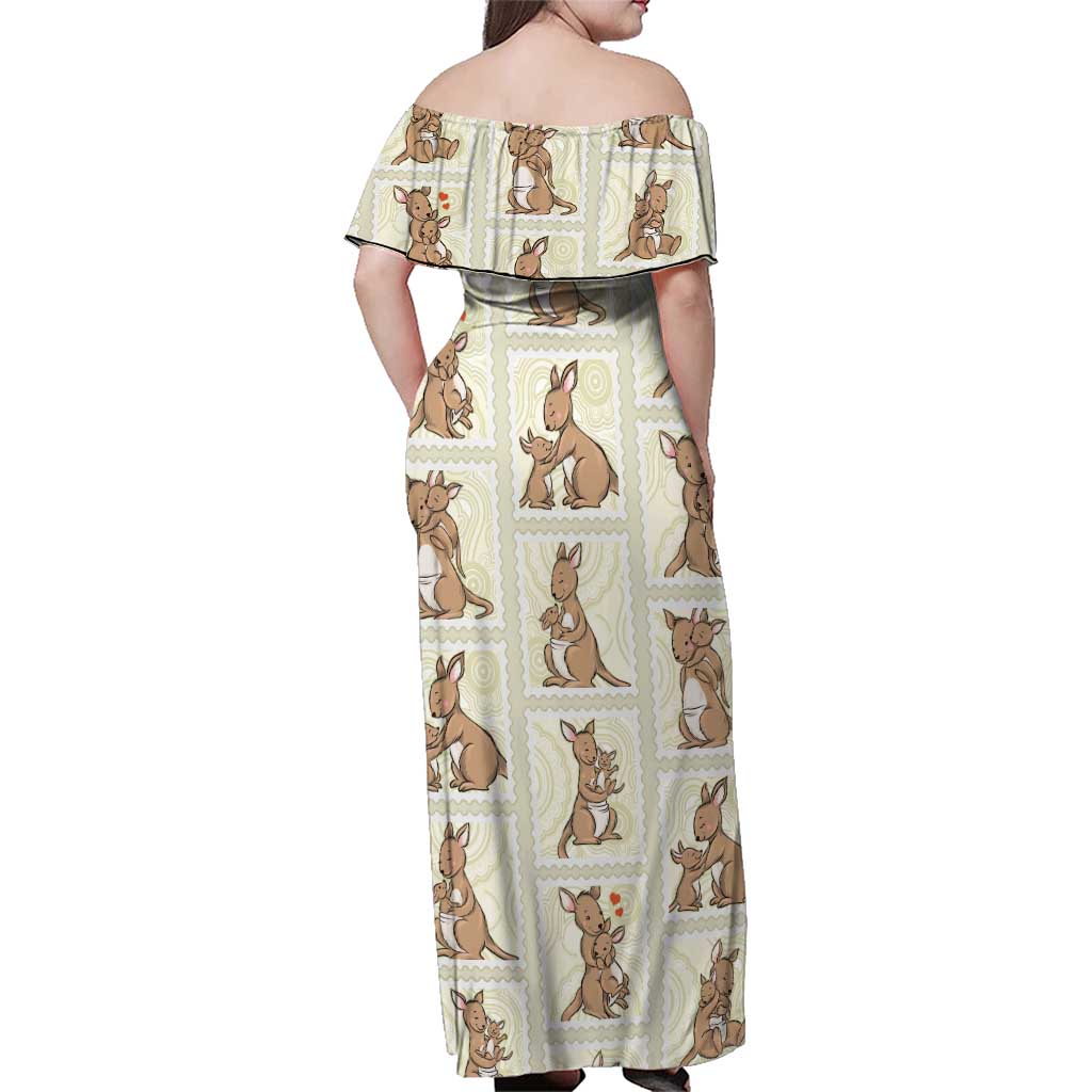 Kangaroo Australia Mother's Day Family Matching Off Shoulder Maxi Dress and Hawaiian Shirt Mum and Joey Memory Aboriginal Stamp Seamless Style