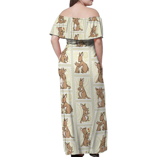 Kangaroo Australia Mother's Day Family Matching Off Shoulder Maxi Dress and Hawaiian Shirt Mum and Joey Memory Aboriginal Stamp Seamless Style