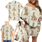 Kangaroo Australia Mother's Day Family Matching Off Shoulder Short Dress and Hawaiian Shirt Mum and Joey Memory Aboriginal Stamp Seamless Style