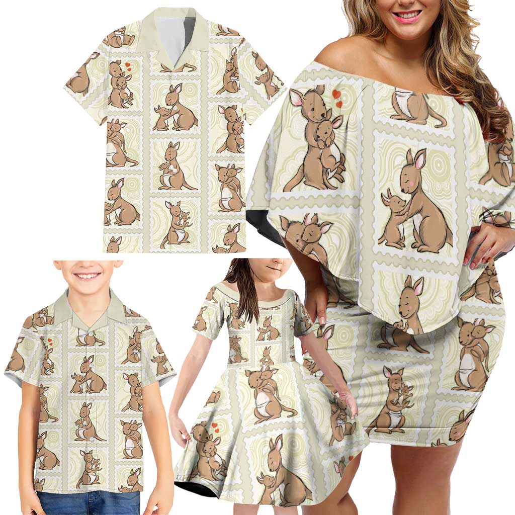 Kangaroo Australia Mother's Day Family Matching Off Shoulder Short Dress and Hawaiian Shirt Mum and Joey Memory Aboriginal Stamp Seamless Style