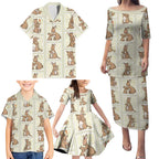 Kangaroo Australia Mother's Day Family Matching Puletasi and Hawaiian Shirt Mum and Joey Memory Aboriginal Stamp Seamless Style