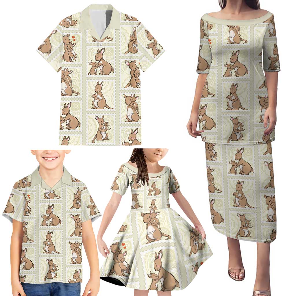 Kangaroo Australia Mother's Day Family Matching Puletasi and Hawaiian Shirt Mum and Joey Memory Aboriginal Stamp Seamless Style