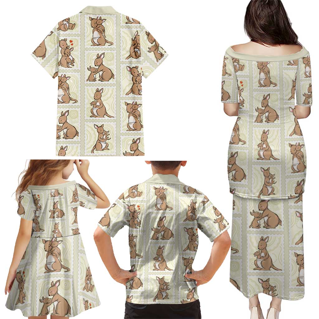 Kangaroo Australia Mother's Day Family Matching Puletasi and Hawaiian Shirt Mum and Joey Memory Aboriginal Stamp Seamless Style