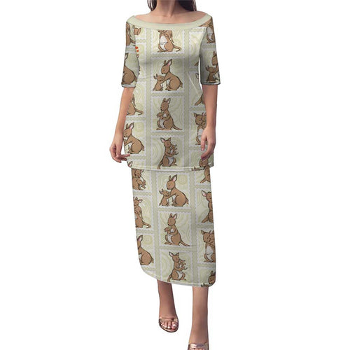 Kangaroo Australia Mother's Day Family Matching Puletasi and Hawaiian Shirt Mum and Joey Memory Aboriginal Stamp Seamless Style