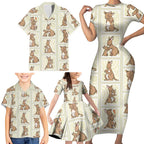 Kangaroo Australia Mother's Day Family Matching Short Sleeve Bodycon Dress and Hawaiian Shirt Mum and Joey Memory Aboriginal Stamp Seamless Style