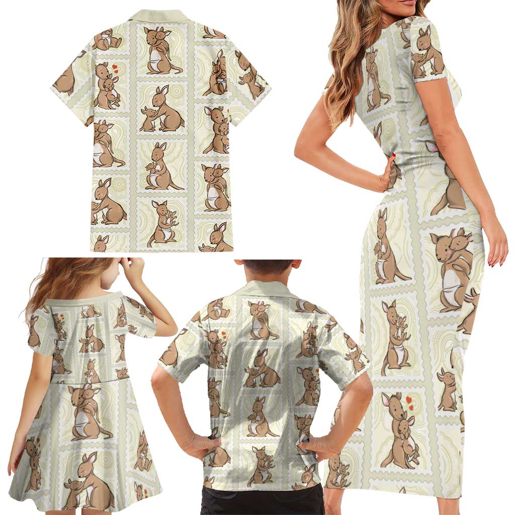 Kangaroo Australia Mother's Day Family Matching Short Sleeve Bodycon Dress and Hawaiian Shirt Mum and Joey Memory Aboriginal Stamp Seamless Style