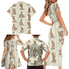 Kangaroo Australia Mother's Day Family Matching Short Sleeve Bodycon Dress and Hawaiian Shirt Mum and Joey Memory Aboriginal Stamp Seamless Style