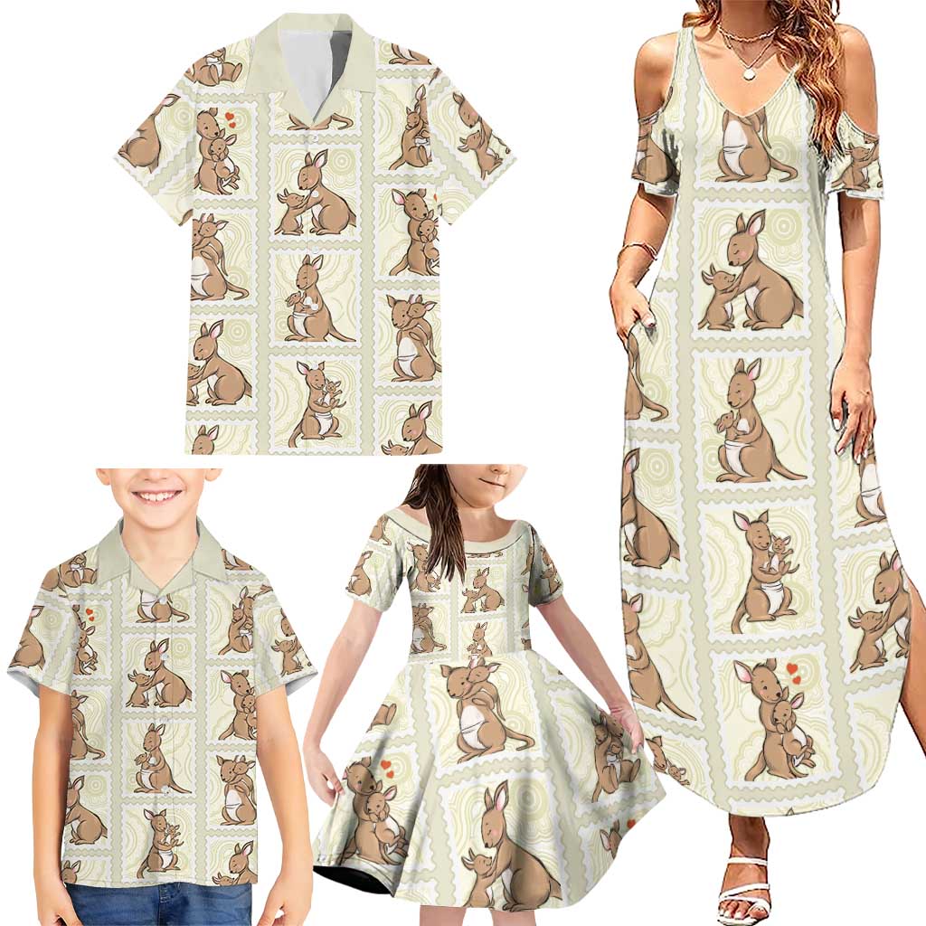 Kangaroo Australia Mother's Day Family Matching Summer Maxi Dress and Hawaiian Shirt Mum and Joey Memory Aboriginal Stamp Seamless Style