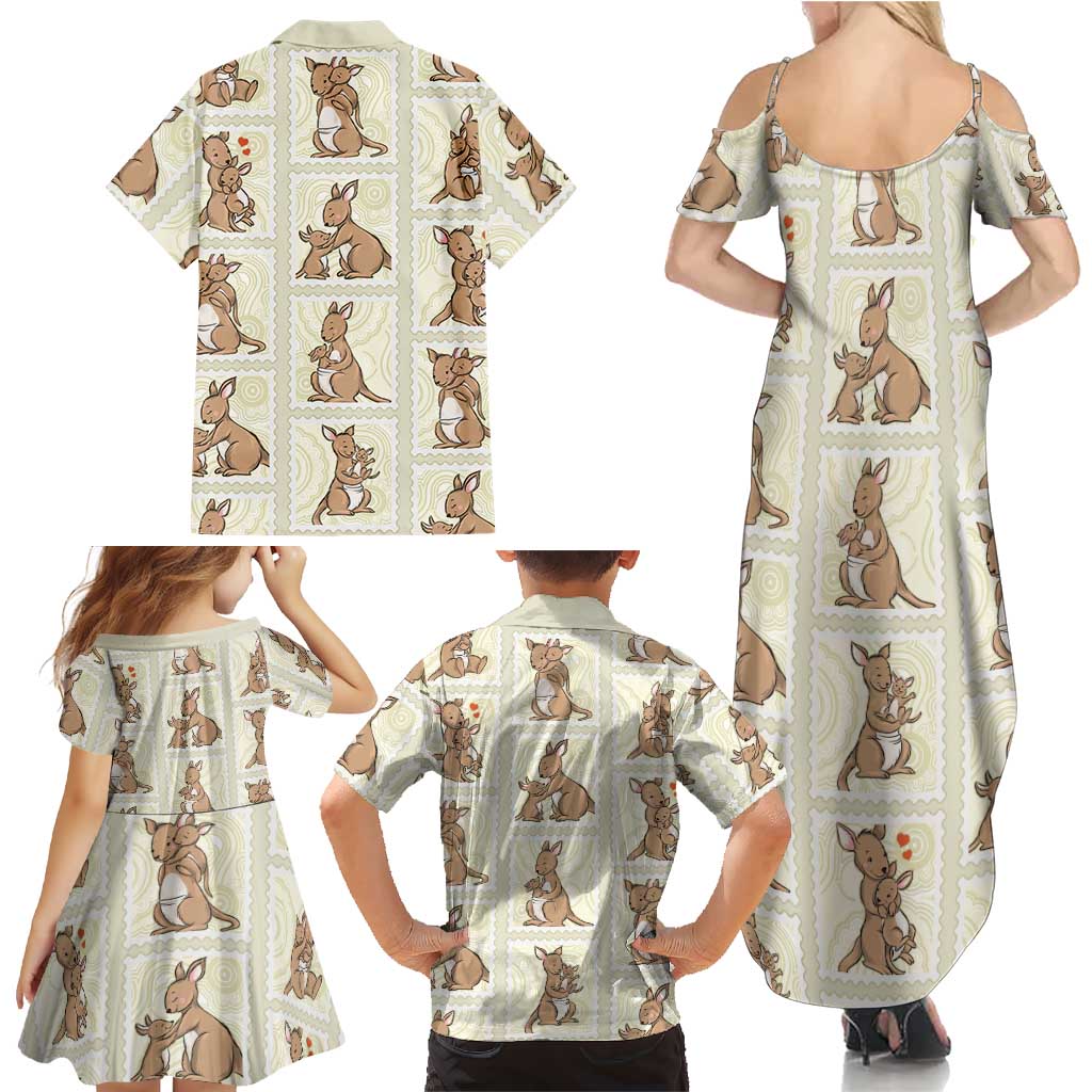 Kangaroo Australia Mother's Day Family Matching Summer Maxi Dress and Hawaiian Shirt Mum and Joey Memory Aboriginal Stamp Seamless Style