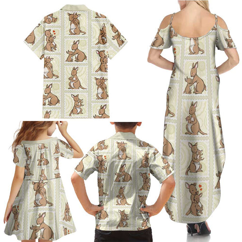 Kangaroo Australia Mother's Day Family Matching Summer Maxi Dress and Hawaiian Shirt Mum and Joey Memory Aboriginal Stamp Seamless Style
