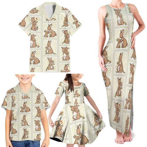 Kangaroo Australia Mother's Day Family Matching Tank Maxi Dress and Hawaiian Shirt Mum and Joey Memory Aboriginal Stamp Seamless Style