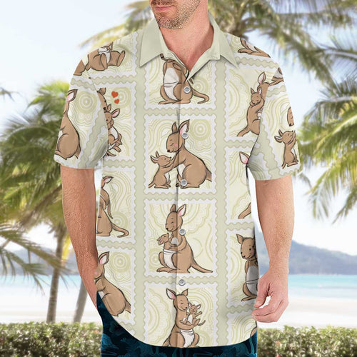 Kangaroo Australia Mother's Day Hawaiian Shirt Mum and Joey Memory Aboriginal Stamp Seamless Style
