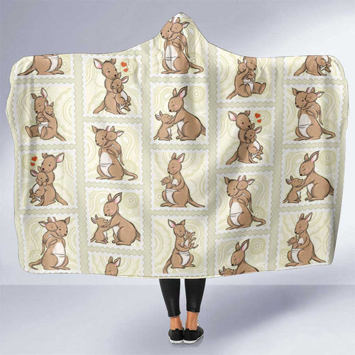 Kangaroo Australia Mother's Day Hooded Blanket Mum and Joey Memory Aboriginal Stamp Seamless Style