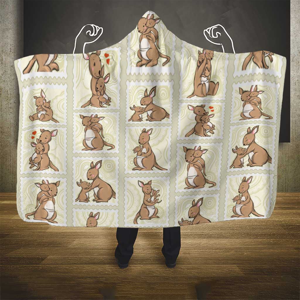 Kangaroo Australia Mother's Day Hooded Blanket Mum and Joey Memory Aboriginal Stamp Seamless Style