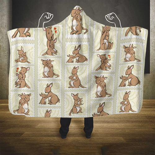 Kangaroo Australia Mother's Day Hooded Blanket Mum and Joey Memory Aboriginal Stamp Seamless Style