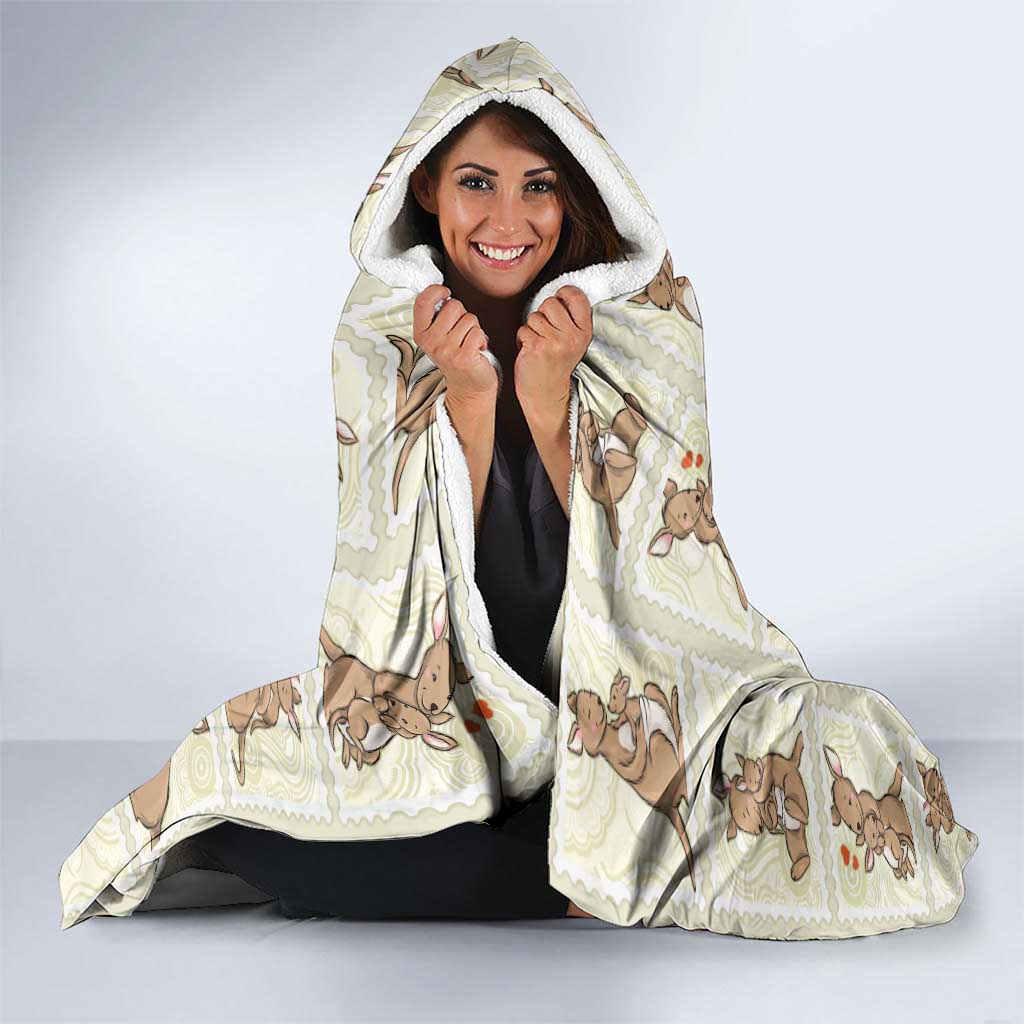 Kangaroo Australia Mother's Day Hooded Blanket Mum and Joey Memory Aboriginal Stamp Seamless Style