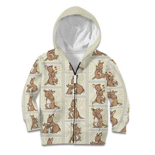 Kangaroo Australia Mother's Day Kid Hoodie Mum and Joey Memory Aboriginal Stamp Seamless Style