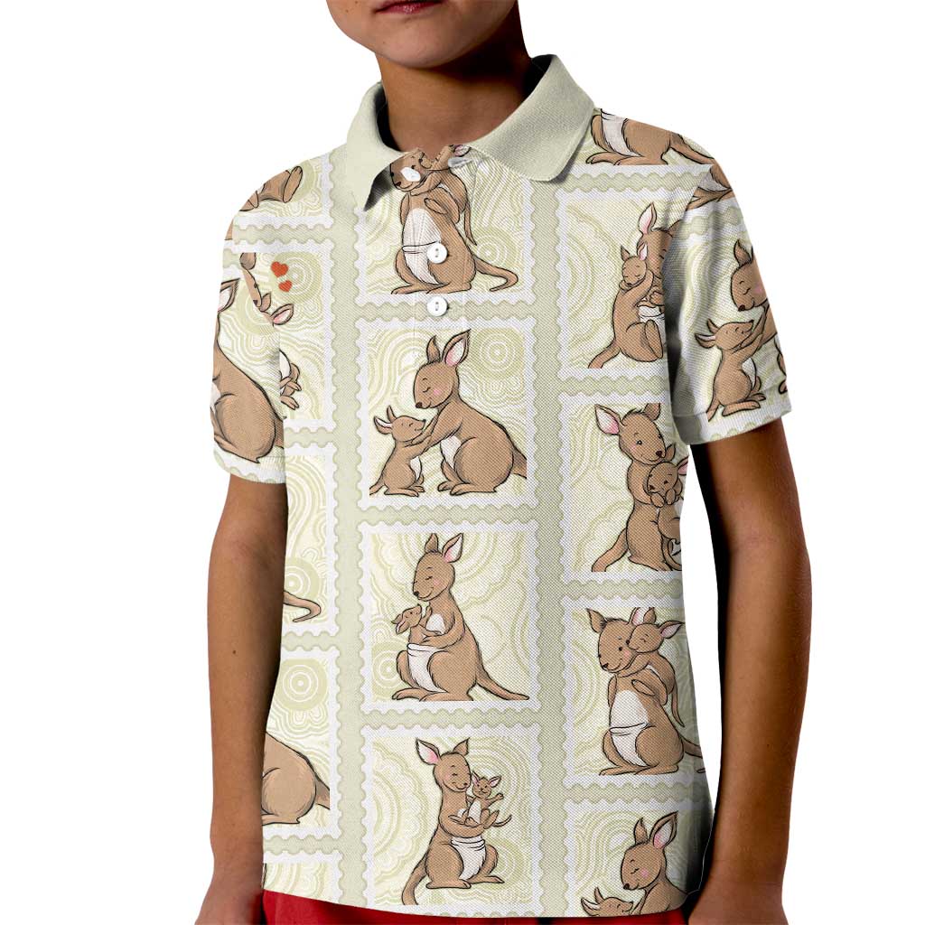 Kangaroo Australia Mother's Day Kid Polo Shirt Mum and Joey Memory Aboriginal Stamp Seamless Style
