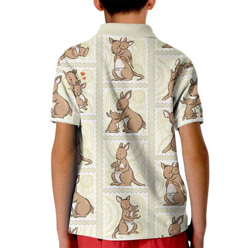 Kangaroo Australia Mother's Day Kid Polo Shirt Mum and Joey Memory Aboriginal Stamp Seamless Style
