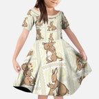 Kangaroo Australia Mother's Day Kid Short Sleeve Dress Mum and Joey Memory Aboriginal Stamp Seamless Style