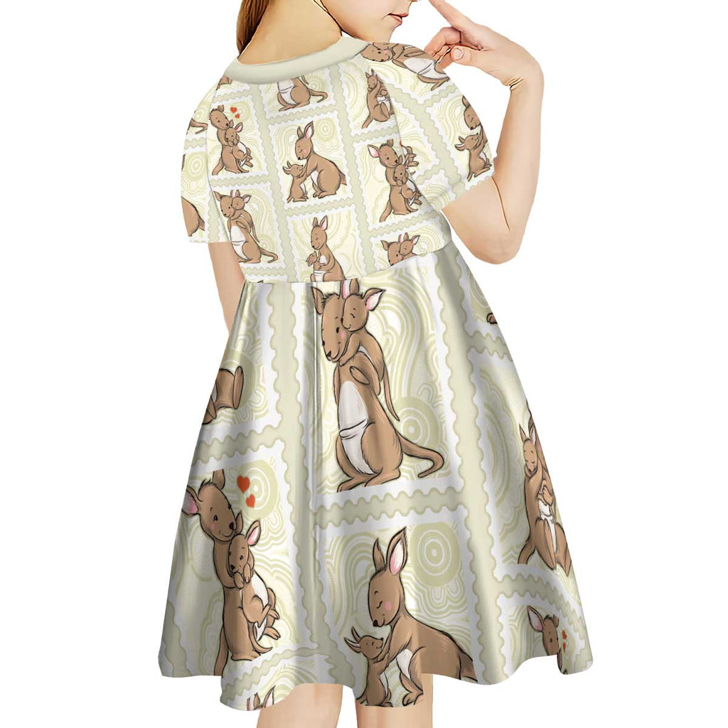 Kangaroo Australia Mother's Day Kid Short Sleeve Dress Mum and Joey Memory Aboriginal Stamp Seamless Style