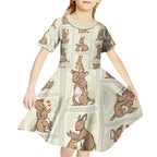 Kangaroo Australia Mother's Day Kid Short Sleeve Dress Mum and Joey Memory Aboriginal Stamp Seamless Style