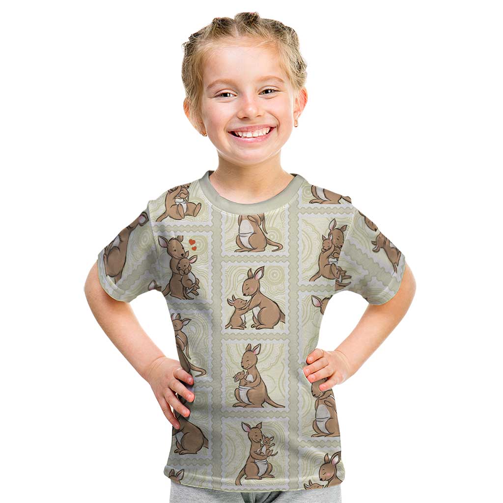 Kangaroo Australia Mother's Day Kid T Shirt Mum and Joey Memory Aboriginal Stamp Seamless Style