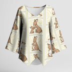 Kangaroo Australia Mother's Day Kimono Sleeve Blouse Mum and Joey Memory Aboriginal Stamp Seamless Style