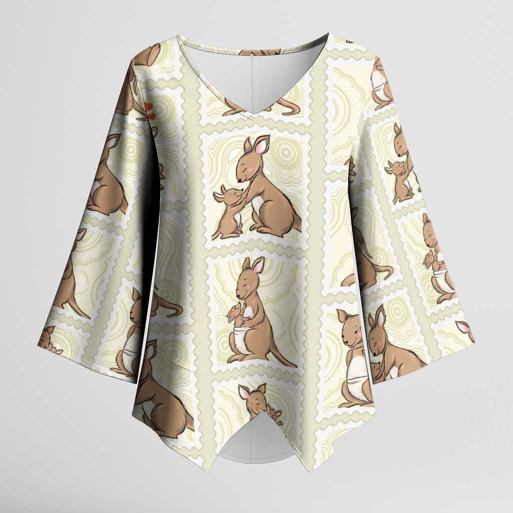 Kangaroo Australia Mother's Day Kimono Sleeve Blouse Mum and Joey Memory Aboriginal Stamp Seamless Style