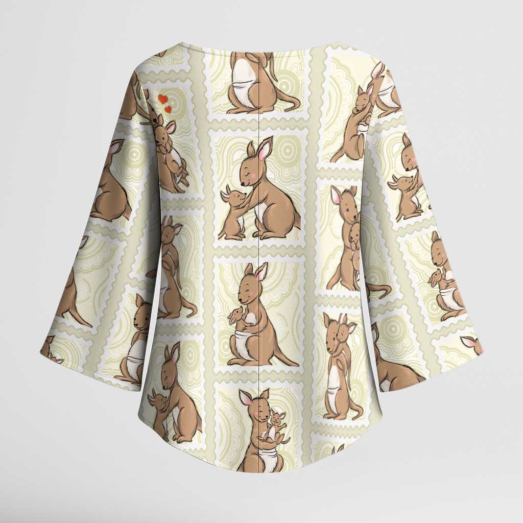 Kangaroo Australia Mother's Day Kimono Sleeve Blouse Mum and Joey Memory Aboriginal Stamp Seamless Style