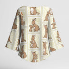 Kangaroo Australia Mother's Day Kimono Sleeve Blouse Mum and Joey Memory Aboriginal Stamp Seamless Style